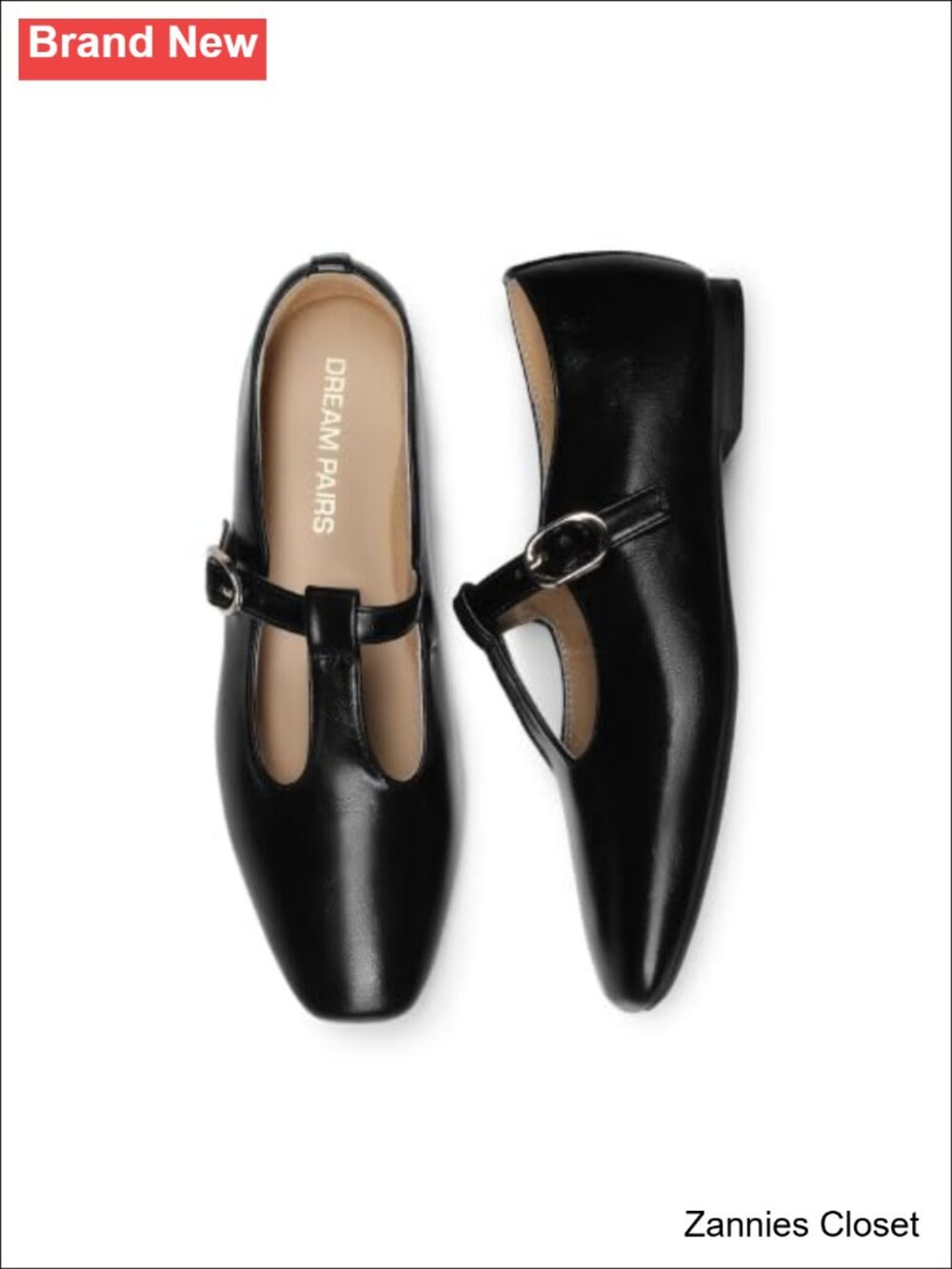 ✨ DREAM PAIRS Women's T-Strap Mary Jane Flats with Square Toe & Faux Leather
